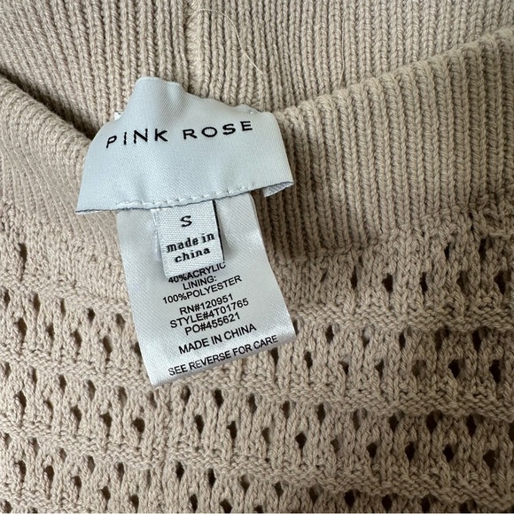 Pink Rose Tan Wide Leg Knit Crochet Pants and Lace Up Top 2 Piece Set NWT - Picture 3 of 4